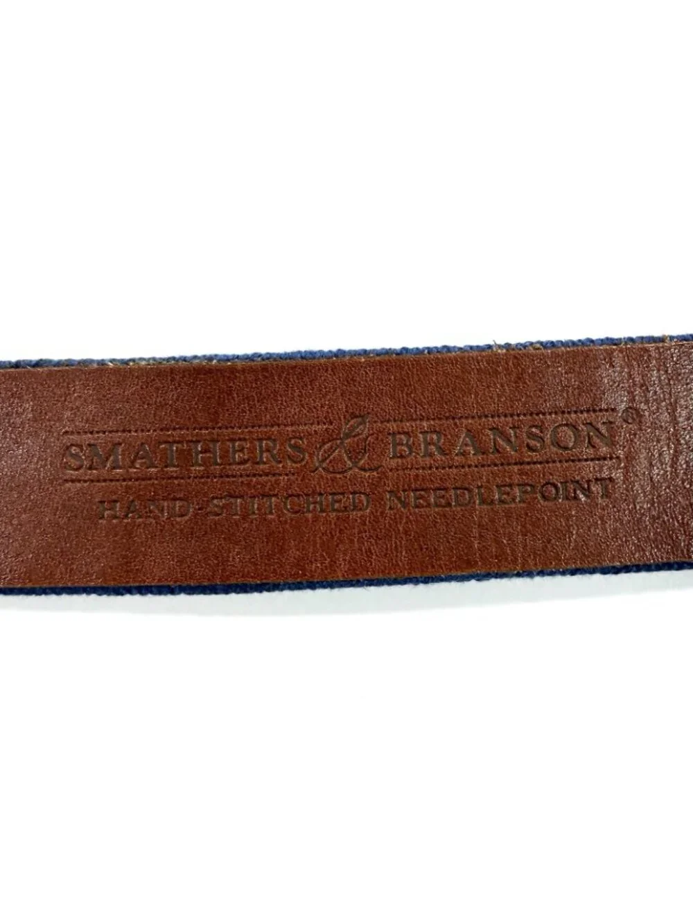Smathers & Branson Crossed Clubs Needlepoint Golf Belt Navy Sz 32 Hand Stitched
